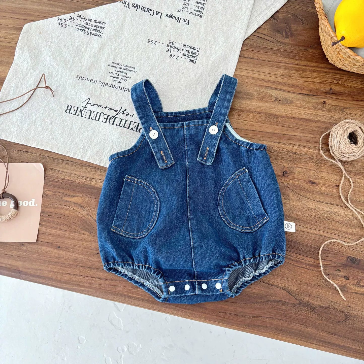 Summer Hot Selling Baby Kids Unisex Sleeveless Denim Blue Strap Onesies Overalls and White T-Shirt Clothing Set