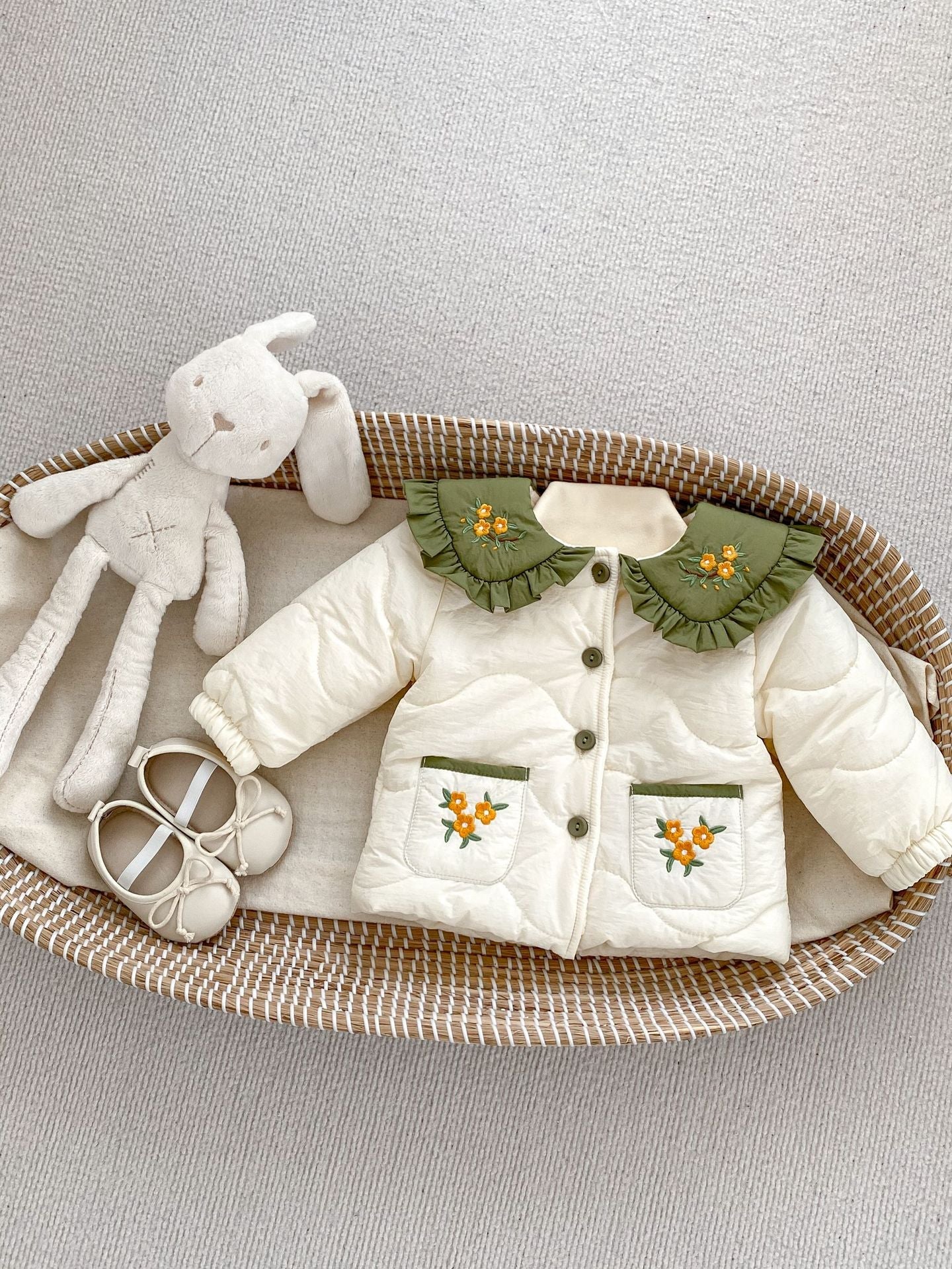 Winter Arrival Baby Kids Girls Flowers Embroidery Single Breasted Thick Coat