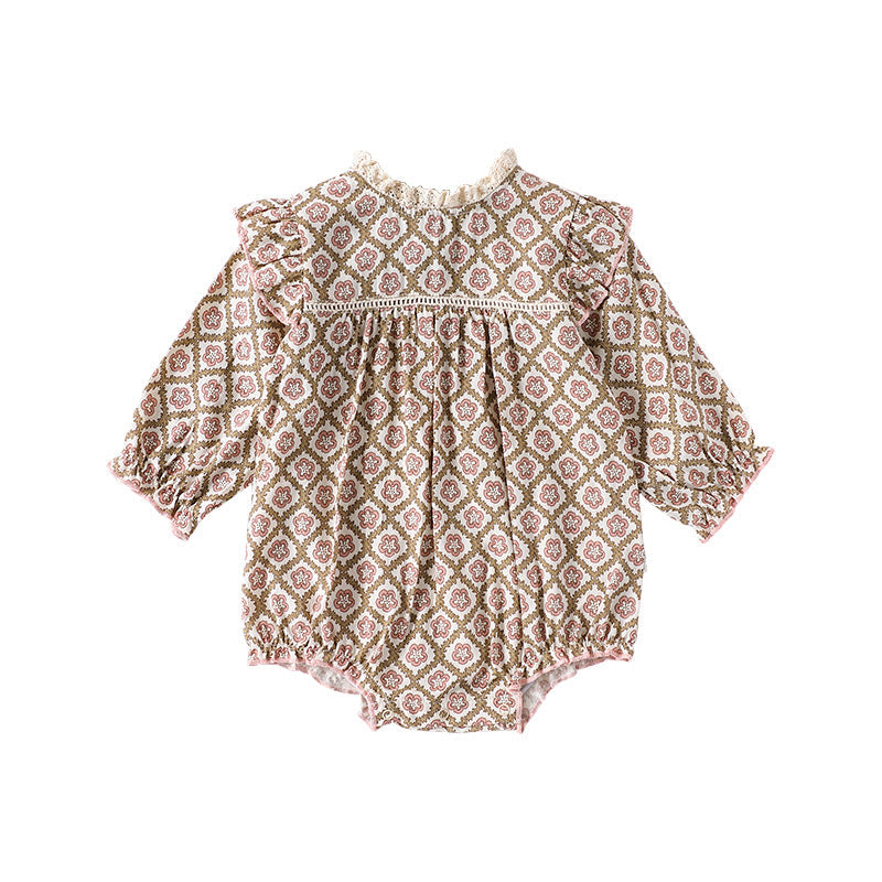 Spring Arrival Baby Girls Long Sleeves Vintage Floral Pattern Rompers and Onesies