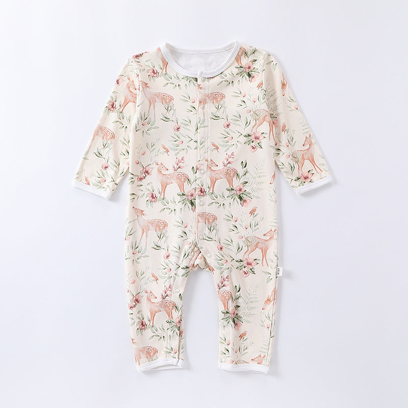 Autumn and Spring Arrival Baby Unisex Animals Pattern Long Sleeves Crew Neck Single Breasted Rompers