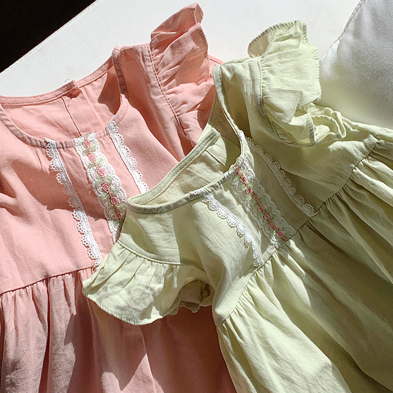 Summer New Arrival Kids Girls Fly Sleeves Lace Pattern Dress