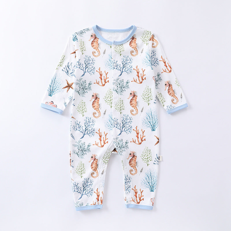 Autumn and Spring Arrival Baby Unisex Animals Pattern Long Sleeves Crew Neck Single Breasted Rompers