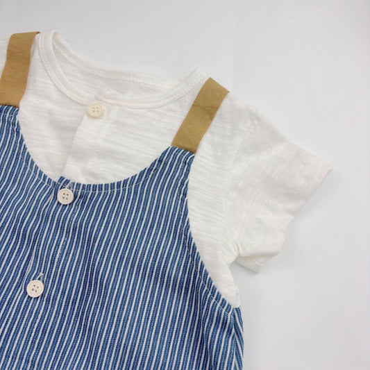 Summer Arrival Baby Boys Short Sleeves Cute Striped Overalls Pattern Rompers