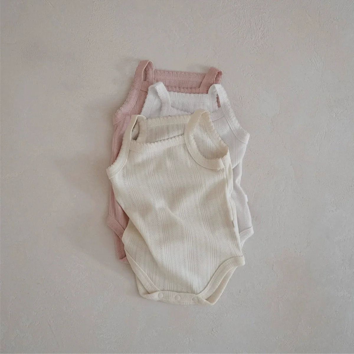 Summer Arrival Baby Unisex Simple Sleeveless Solid Color Striped Onesies