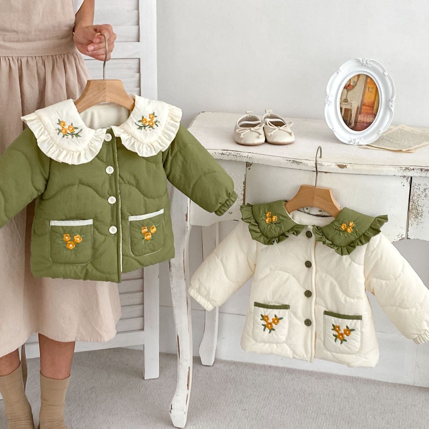 Winter Arrival Baby Kids Girls Flowers Embroidery Single Breasted Thick Coat