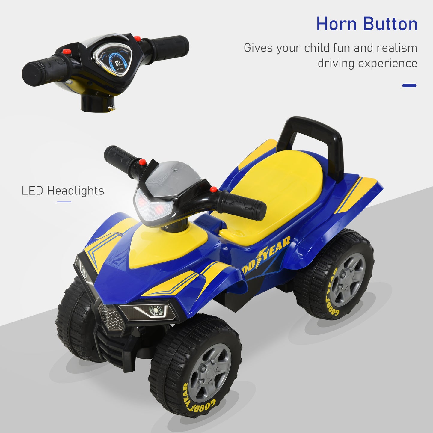 Kids Quad Bike Walker with Engaging Sound Effects, Sturdy PP Construction, Vibrant in Yellow & Blue | HOMCOM