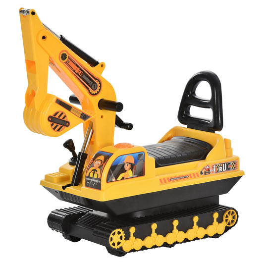 Kids Ride On Digger Excavator Toy Tractors Walker Toddler Truck Basket Storage For Boys Girls 3 Years Old Yellow NO POWER | HOMCOM