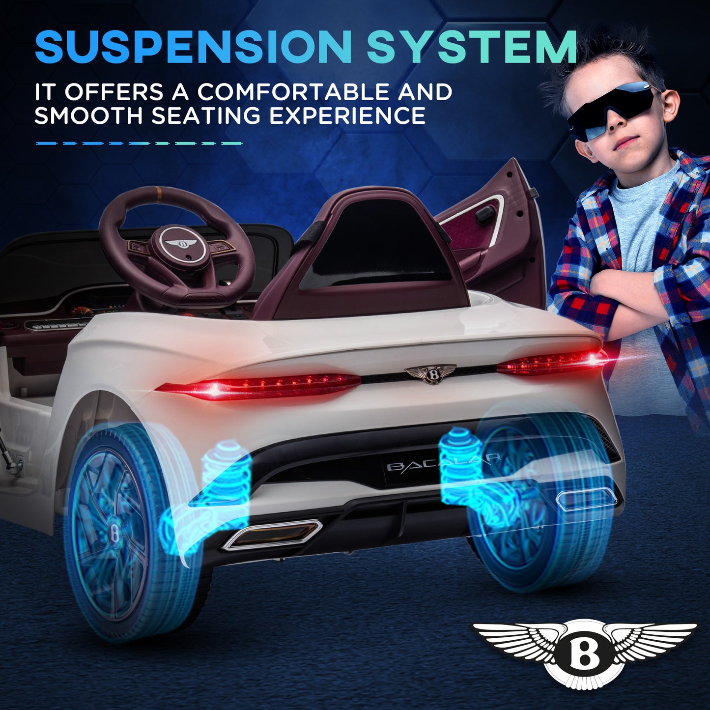 Bentley Bacalar Licensed 12V Kids Electric Ride on Car with Remote Control, Powered Electric Car w/ Portable Battery Aged 3-5 | HOMCOM