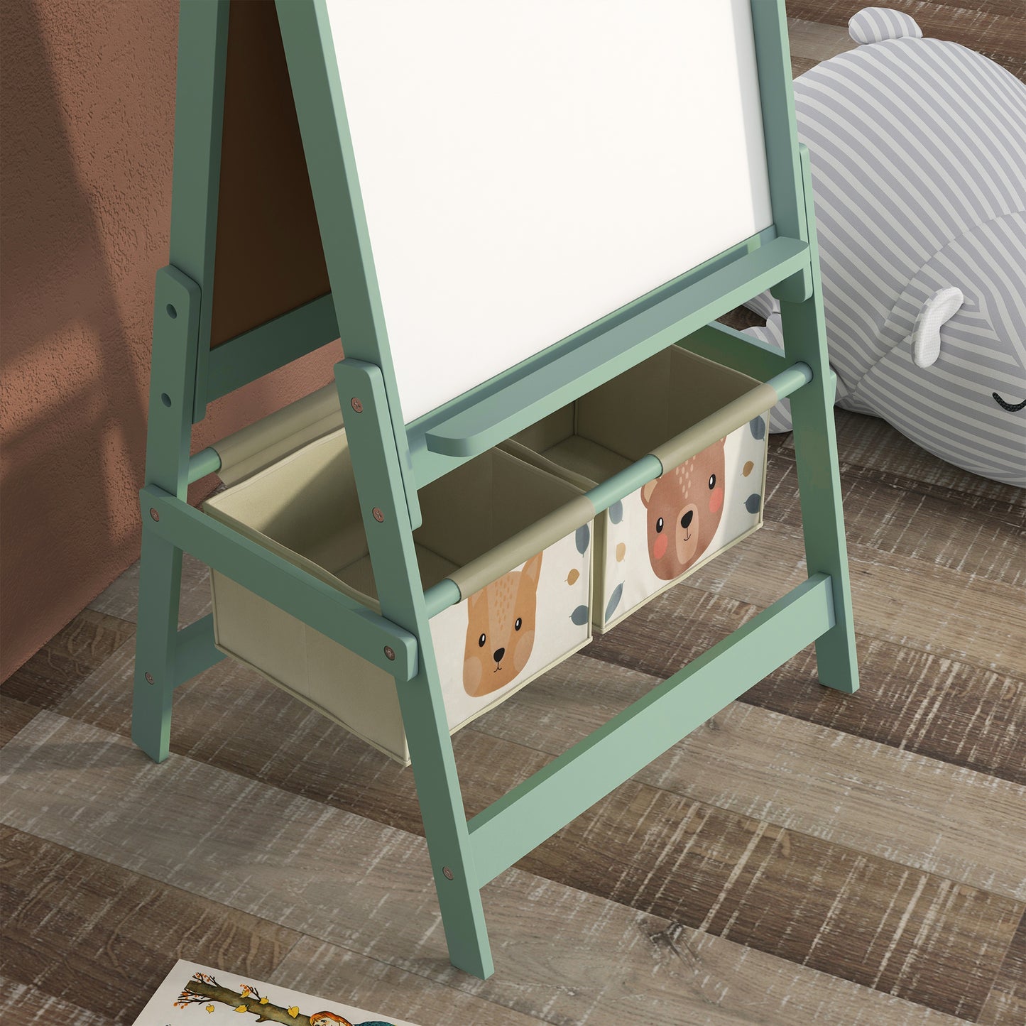 Three-In-One Kids Easel with Paper Roll, Art Easel, with Storage - Green | AIYAPLAY