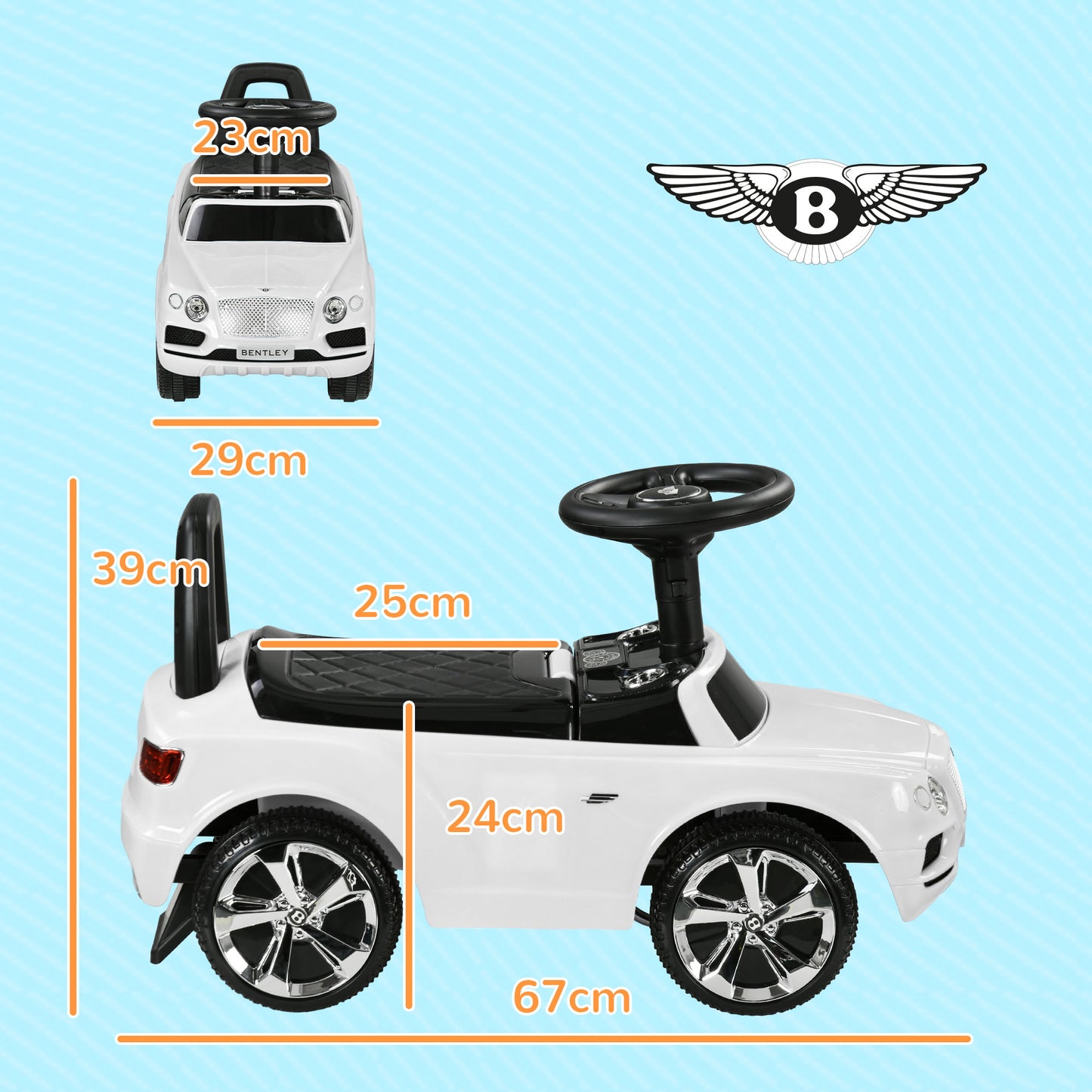 Bentley Bentayga Licensed Foot to Floor Ride on Car, Sliding Car Push Along Car with Under Seat Storage in White by AIYAPLAY